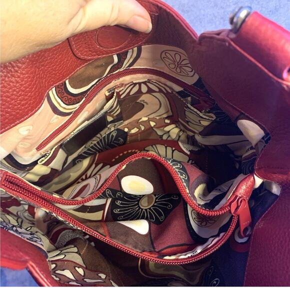 Brighton Red Pebbled Leather Melania Shoulder Handbag, Hobo, Large Satchel - Picture 9 of 14